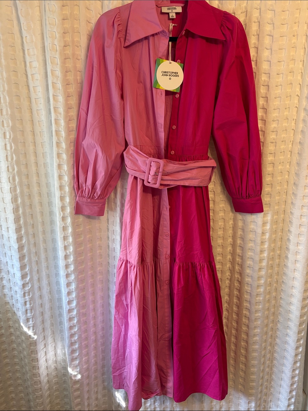 Christopher John Rogers Two-Tone Pink Button-Down Dress